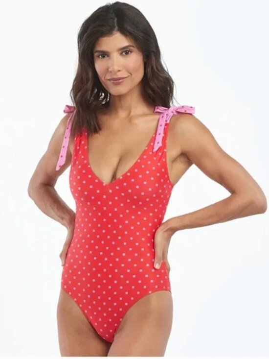 summersalt Other - Summersalt The Tie Backflip Square Dot Hibiscus & Flamingo One Piece Swimsuit 10